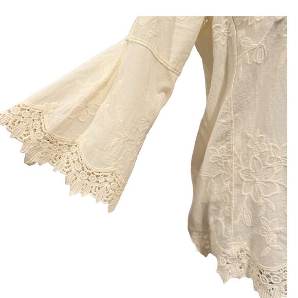 SOFT SURROUNDINGS Top Tunic peasant shirt cream crocheted lace embroidered XS - Picture 4 of 10